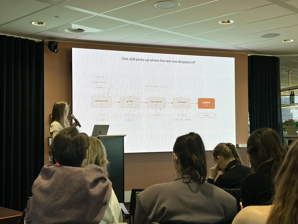 An AI workflow being presented to a live audience at TomTom Amsterdam